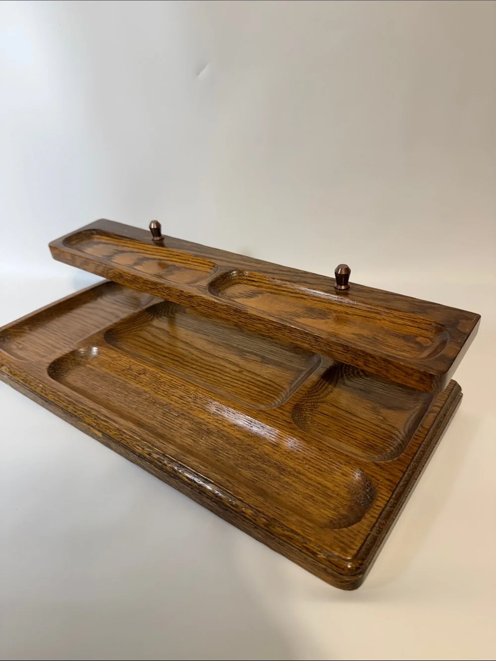 Vintage Mid-Century Modern (MCM) 2-Tier Wooden Dresser Valet Tray Organizer